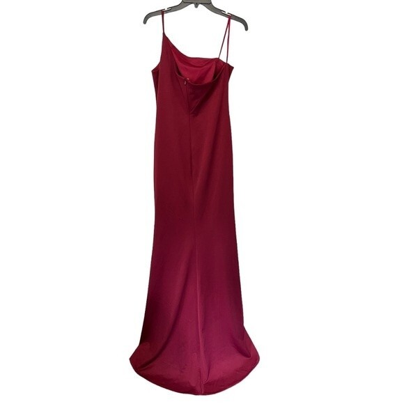 NWOT La Femme | Burgundy Wine One-Shoulder Jersey Long Maxi Gown 12 - Picture 3 of 5
